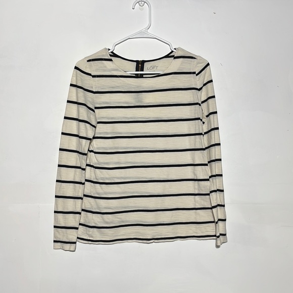 LOFT Tops - LOFT White Black Striped Zipper Back Cotton Long Sleeve Top Size S